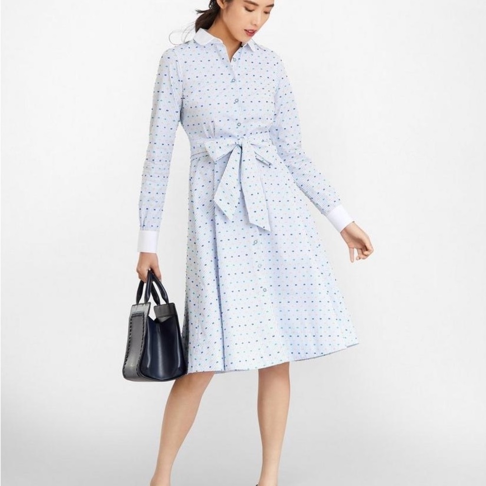 Brooks Brothers Clip-Dot Supima® Cotton Dobby Shirt Dress